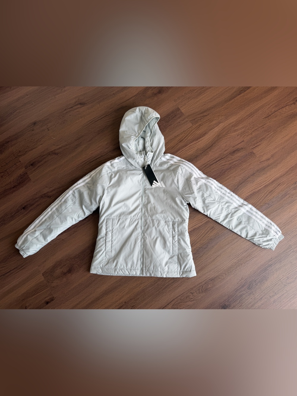 adidas Hooded Quilted Puffer Jacket with Stripe Detail